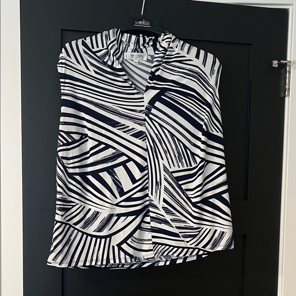 Jones Studio Navy and Cream Striped Blouse